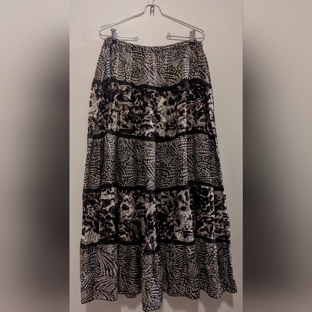 Chico's Boho Print Multi Tier Y2K Silk Blend Full Length Maxi Skirt sz Chico's 2